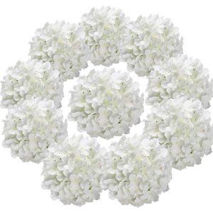 10pack Silk Hydrangea Heads Artificial Flowers Heads w/ Stems Home Wedding Decor